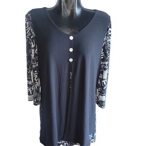 Victoria Collection Black and White Graphic Print Top